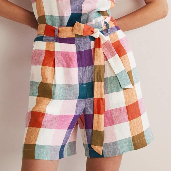 Boden Pants - BODEN Alma Tie Waist Linen Shorts Bonbon Pink, Flambe Check. RARE Multicolor